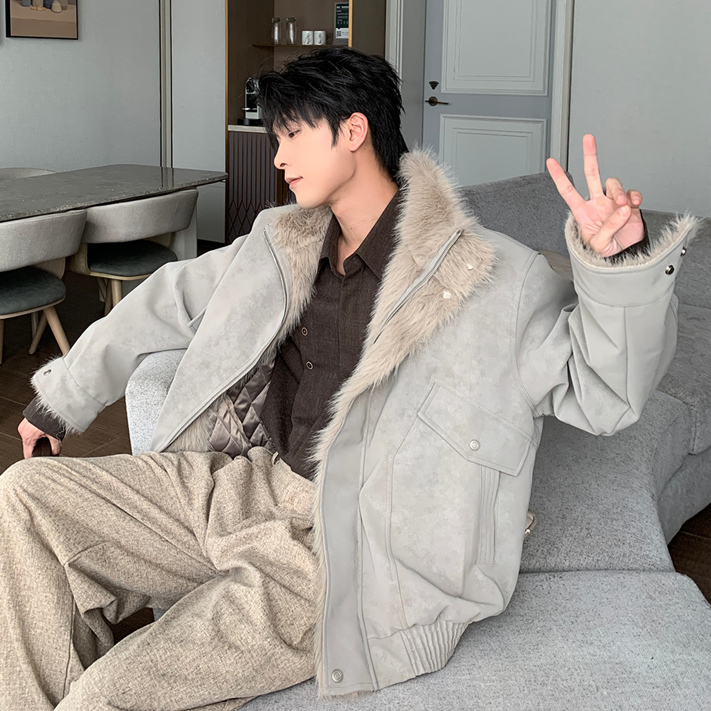 Hualun冬季座山雕夹棉服男