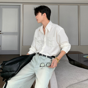 2025新款 衬衫 cleanfit潮白色上衣宽松简约休闲衬衣 长袖 Hualun男士