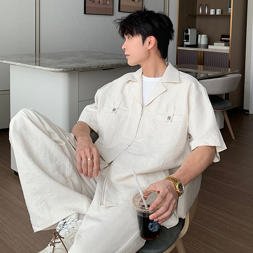 Hualun夏季亚麻短袖套装