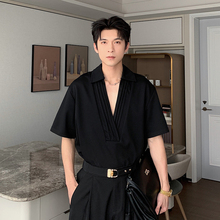 Hualun夏季polo衫男生翻领深V短袖t恤2025新款衣服cleanfit体恤衫