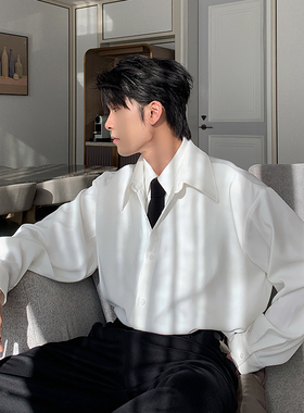 Hualun徐子未同款秋季真两件拼接衬衫男士长袖休闲上衣痞帅衬衣男