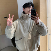 Hualun冬季 牛仔水貂毛外套男加绒加厚连帽棉衣cleanfit棉服厚外衣