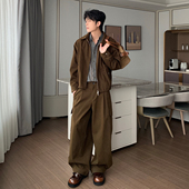 Hualun轻熟风男装 穿搭男痞帅纯棉夹克 一套搭配老钱风时尚 套装 男士