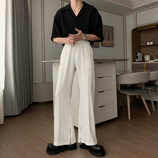 男款 Hualun夏季 子男微喇休闲裤 子 cleanfit裤 白色直筒潮流宽松长裤