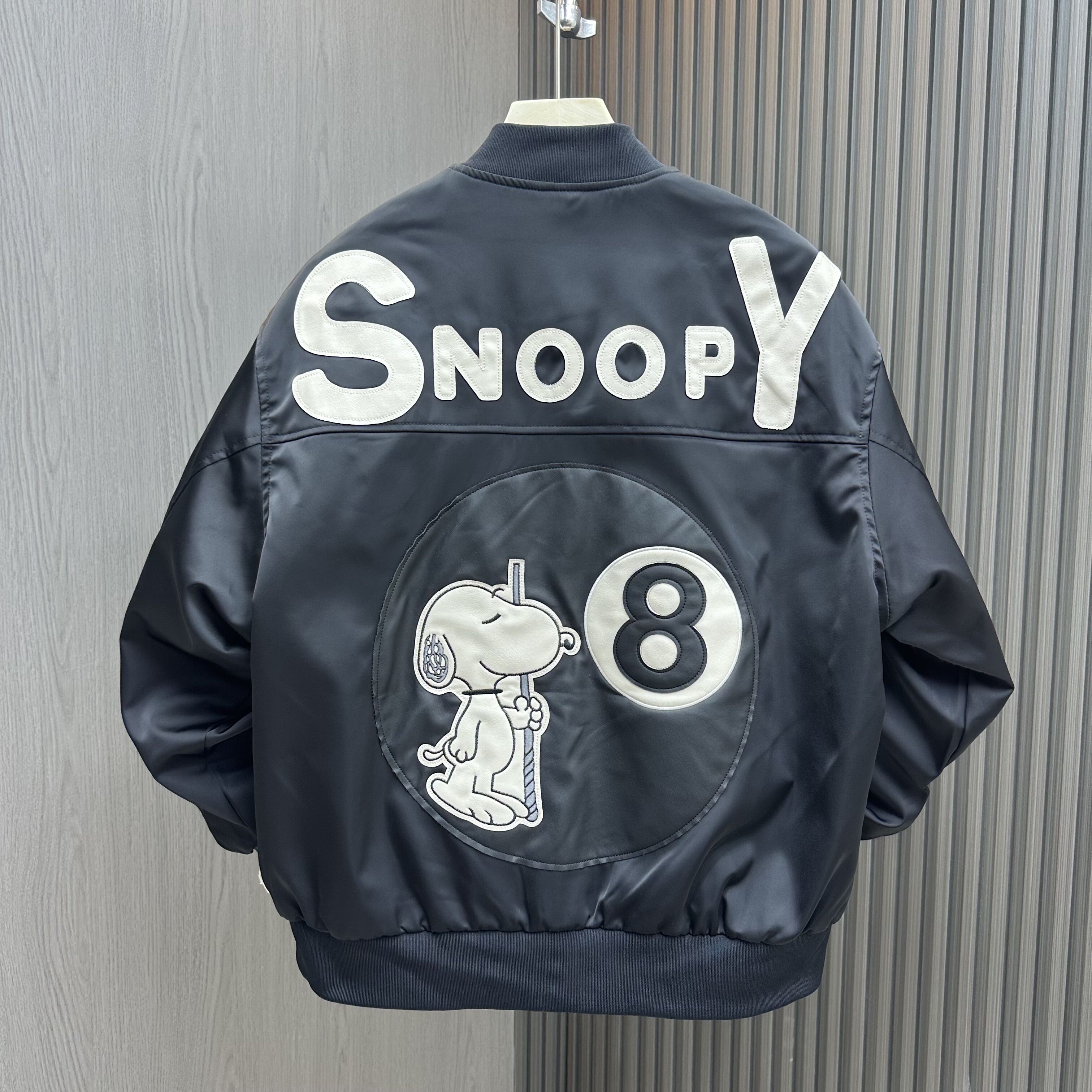 2026春季史努比卡通刺绣拼接皮宽松复古机车棒球领夹克潮牌男外套,男装,夹克,淘宝优惠券,粉丝福利购,淘宝优惠卷