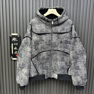 2025冬季新款连帽加厚派克服复古美式男女同款仿皮毛一体宽松外套