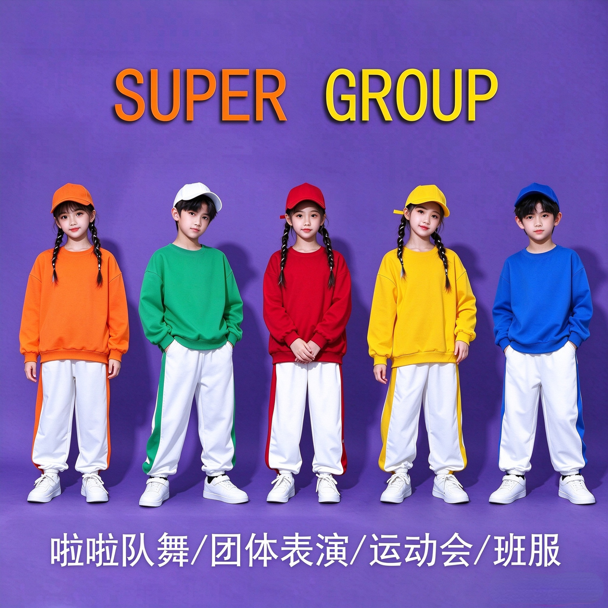 儿童运动会开幕式服装小学生啦啦队演出服多巴胺卫衣班服套装秋季