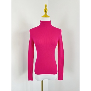 弹力坑条修身 E6080冬季 简约高领针织打底衫 女装 显瘦套头毛衣 新款