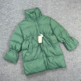 J2111冬季新款磁吸立领保暖女士羽绒服松紧抽绳中长款白鸭绒外套