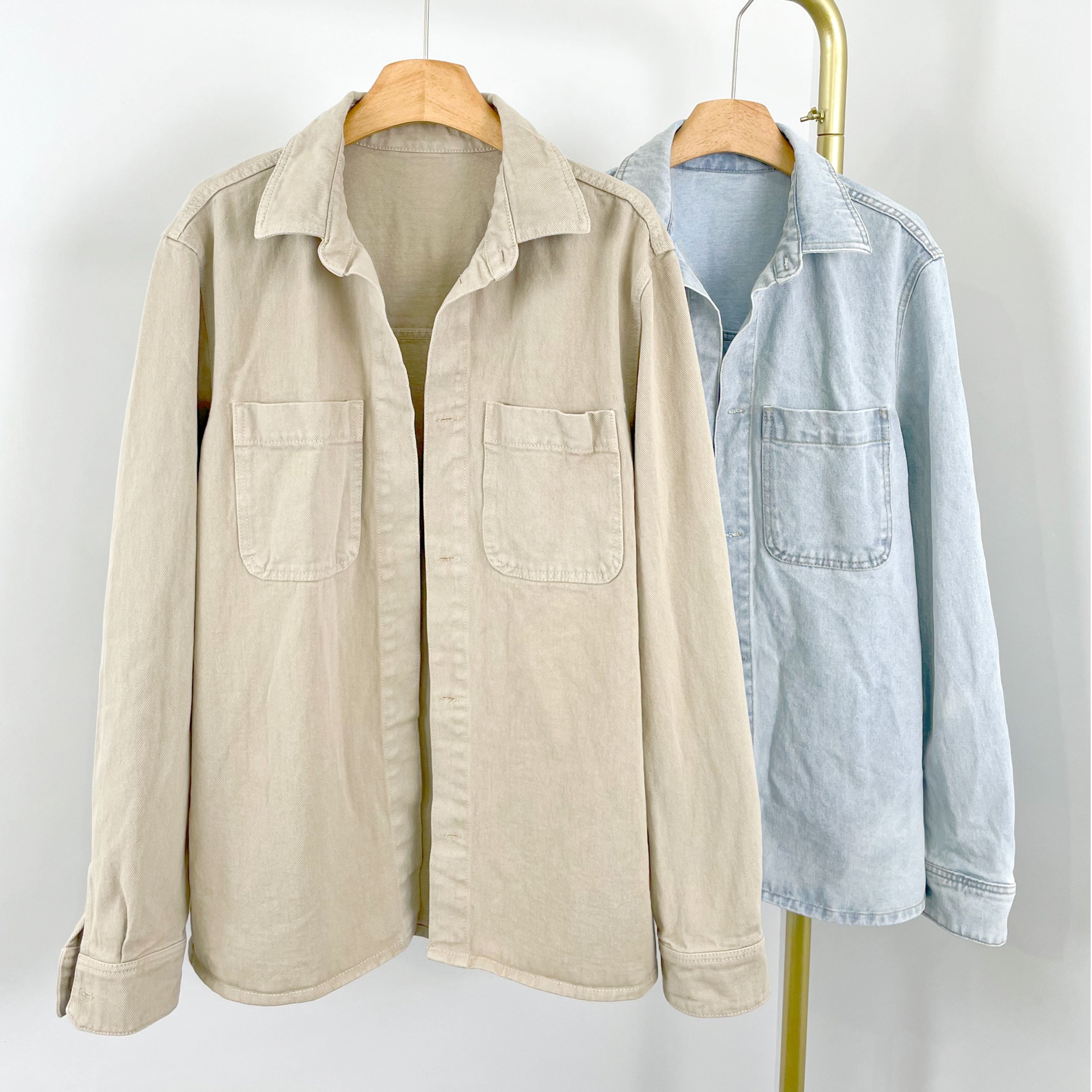 E6066外贸新款全棉翻领休闲开衫上衣青少年宽松简约牛仔外套