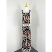 E6032外贸新款 直筒长裤 女装 两件套气质套装 艺术感印花棉麻吊带