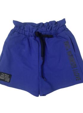 W01日单新款儿童花苞松紧腰棉质短裤字母印花宽松休闲女童运动裤