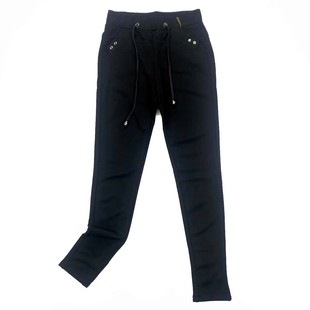 907女抽绳松紧腰修身 小脚裤 显瘦长裤 百搭黑色休闲裤 时尚 H4002