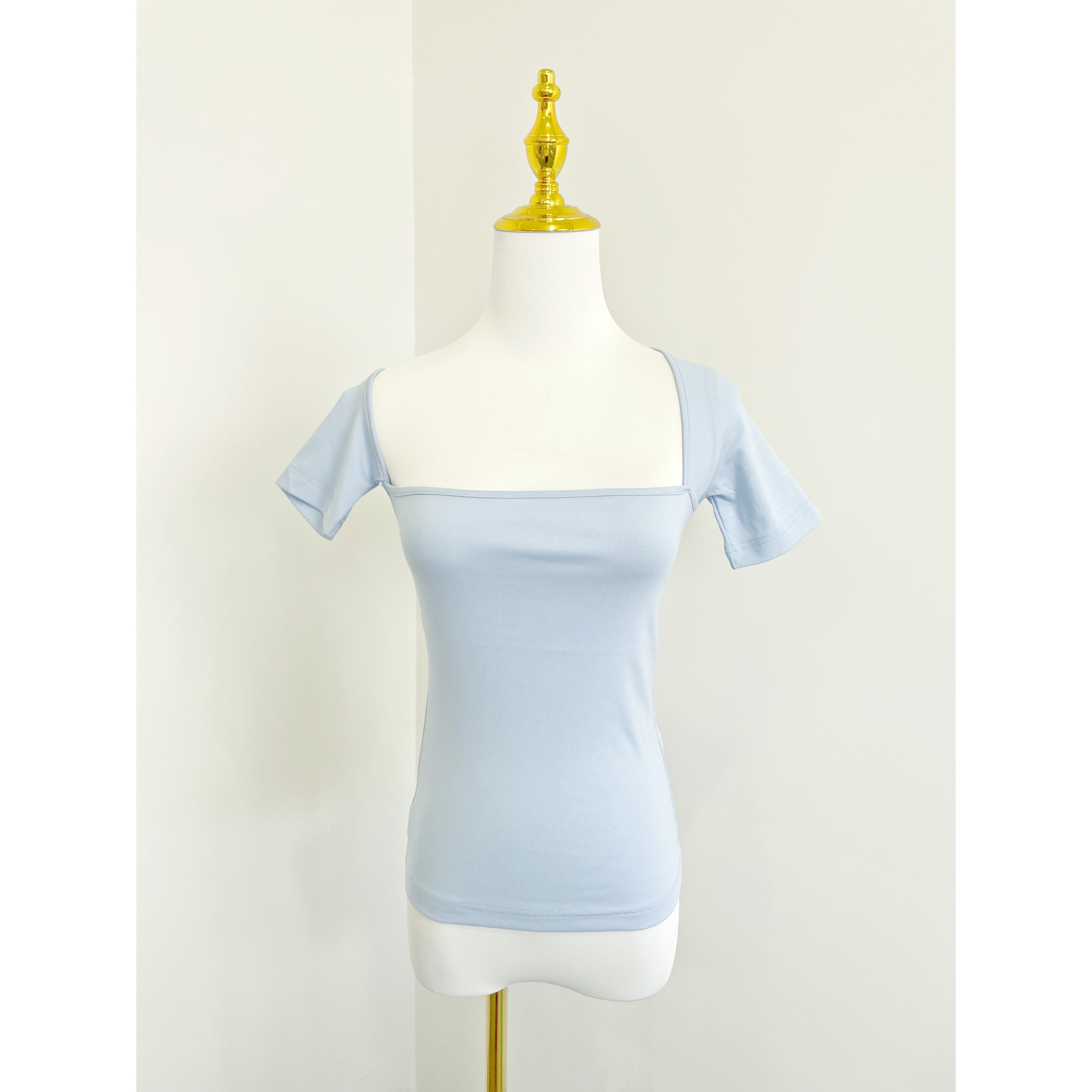 J2033夏季新款女装不对称方领T恤全棉舒适设计感修身显瘦上衣