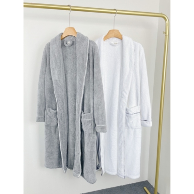 B5009外贸新款简约珊瑚绒男女睡袍居家休闲情侣长袖浴袍浴衣