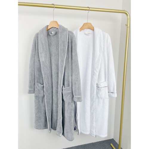 B5009外贸新款简约珊瑚绒男女睡袍居家休闲情侣长袖浴袍浴衣