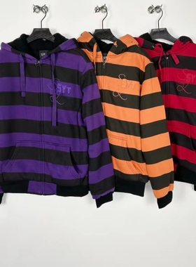 A0025卫衣外套新品条纹青春长袖套头流行宽松印花休闲连帽卫衣外