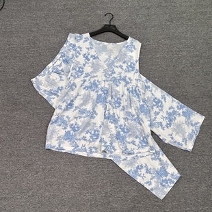 B2243夏季套装两件套女绵绸套头睡衣无袖V领居家背心