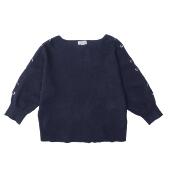 B6084纯色圆领蝙蝠袖 气眼扣交叉穿绳弹力毛衣 女装 针织衫 2024新款