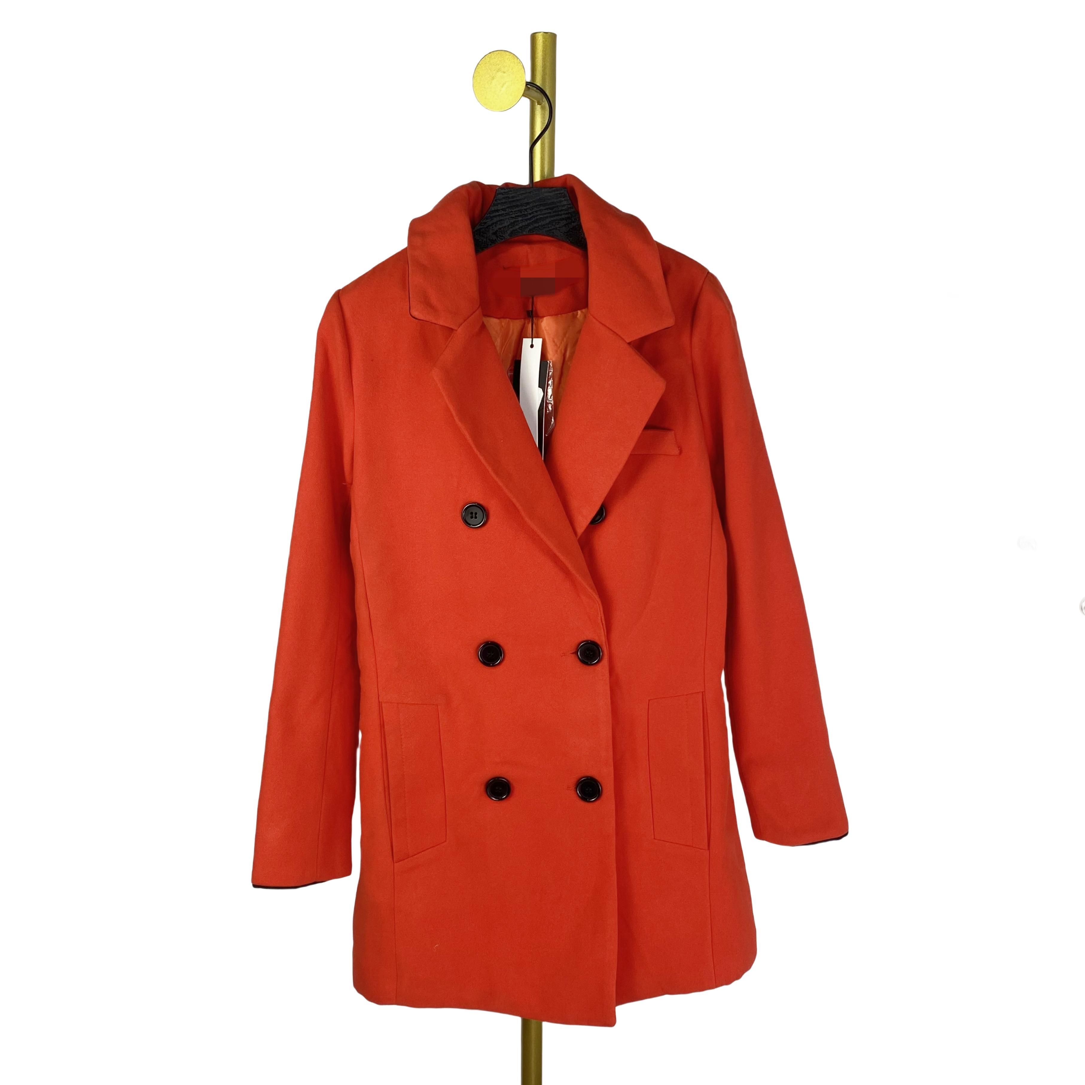 A3010外贸新款女装时髦翻领双排扣纯色长袖大衣中长款夹棉呢大衣