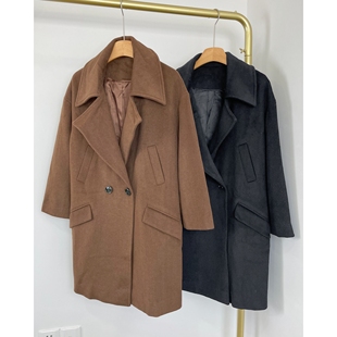 领宽松羊毛呢外套双排扣中长款 B2204冬季 洋气西装 女装 大衣 新款