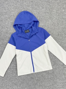 J4010外贸新款童装时尚拼色连帽外套薄款透气运动拉链休闲上衣