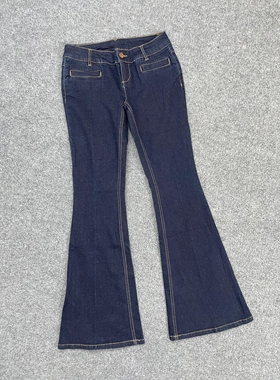 B7218外贸新款女士复古微喇牛仔裤修身显瘦提臀低腰喇叭裤长裤