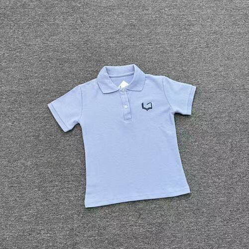 E7125夏季儿童浅蓝短袖POLO衫男女童学院风T恤翻领校服上衣