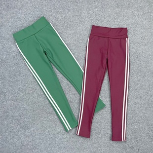 新款 外穿高腰长裤 女装 加绒保暖修身 侧边条跑步运动裤 B7205冬季