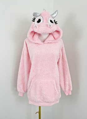 C4029秋冬新款女装卡通连帽宽松卫衣珊瑚绒前兜舒适亲肤长袖上衣