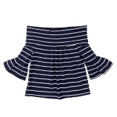 B3148外贸新款 可亲子 上衣棉质舒适亲肤打底衫 童装 一字肩条纹修身