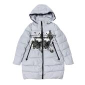 印花拉链口袋棉衣外套 棉服时尚 E4022外贸新款 女可脱卸连帽中长款