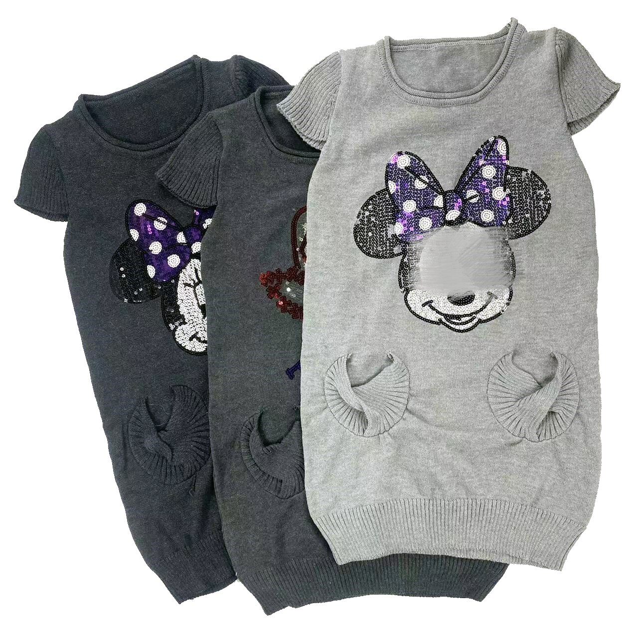 H2015圆领时尚亮片短袖中长款遮屁股上衣休闲女针织衫打底衫