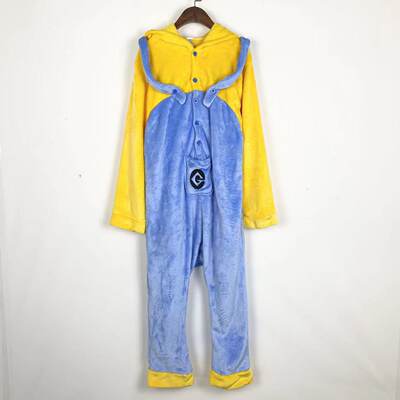 B0052新款情侣连帽拼色卡通一只眼珊瑚绒如厕款连体睡衣家居服