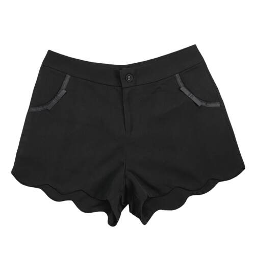 B1026外贸新款女装一粒扣中腰黑色休闲裤时尚显瘦外穿花边短裤