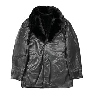 PU皮外套加厚保暖中长款 可脱卸大毛领男士 单排扣皮衣 新款 冬季
