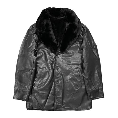 冬季新款可脱卸大毛领男士PU皮外套加厚保暖中长款单排扣皮衣