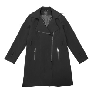 斜拉链显瘦外套翻领百搭休闲中长款 个性 风衣 女装 A3163外贸新款