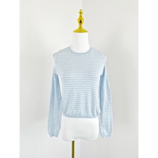 条纹针织衫 K2130外贸新款 女装 露肩长袖 亲肤舒适外穿上衣 时髦短款