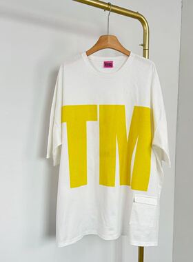 K3125新款黄色字母大印花短袖T恤女夏季宽松慵懒休闲简约上衣