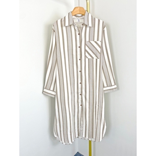 裙 衬衫 K7005条纹翻领女连衣裙2026早春新款 宽松单排扣休闲长款