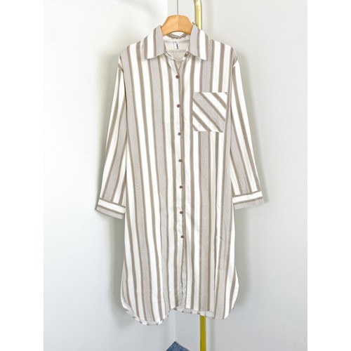 K7005条纹翻领女连衣裙2026早春新款宽松单排扣休闲长款衬衫裙