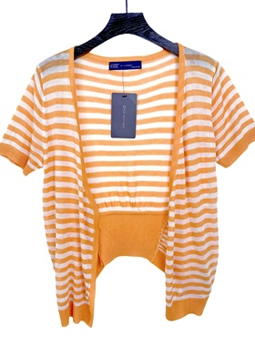 C1028外贸新款女装条纹针织小开衫柔软舒适上衣亲肤短袖无扣外搭