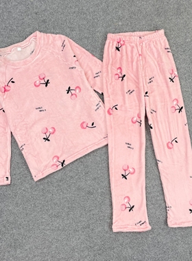 K1046秋冬新款女装珊瑚绒印花家居服套装亲肤舒适长袖长裤两件套