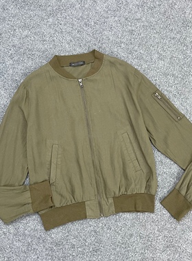 B2189日单新款薄款立领女拉链外套宽松棉麻休闲小个子夹克上衣