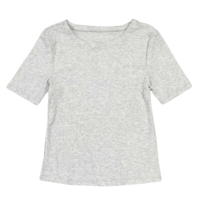 C6150夏季坑条弹力圆领T恤2025新款女装简约百搭短袖打底上衣