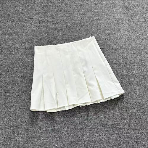 K6100夏季新款白色百褶短裙高腰侧拉链学院风少女百褶裙