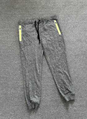 B3287春秋新款麻灰色运动卫裤侧边撞色拉链口袋休闲束脚裤