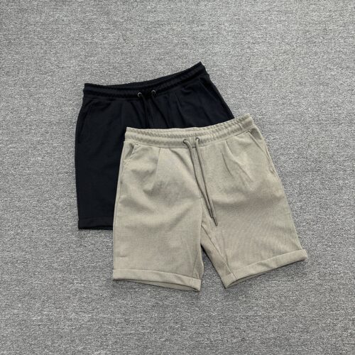 M3004夏季新款抽绳松紧腰纯色简约五分裤垂感卷边休闲中裤