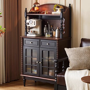 法式复古实木餐边柜客厅靠墙一体酒柜小户型中古风美式收纳储物柜